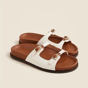 J. Crew Colbie White Leather Double-Buckle Slide Sandals for Women
